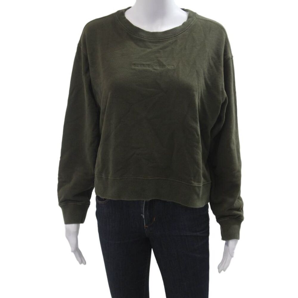 Running Bare Womens Pullover Sweatshirt Green 100% Cotton Army Crew Neck Size 8
